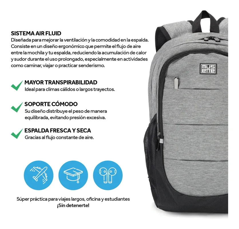 Mochila Porta Notebook 15.6 Urban Oxford Impermeable Viaje Musette Gris 20L - Stock disponible - Equipajes y Bolsos