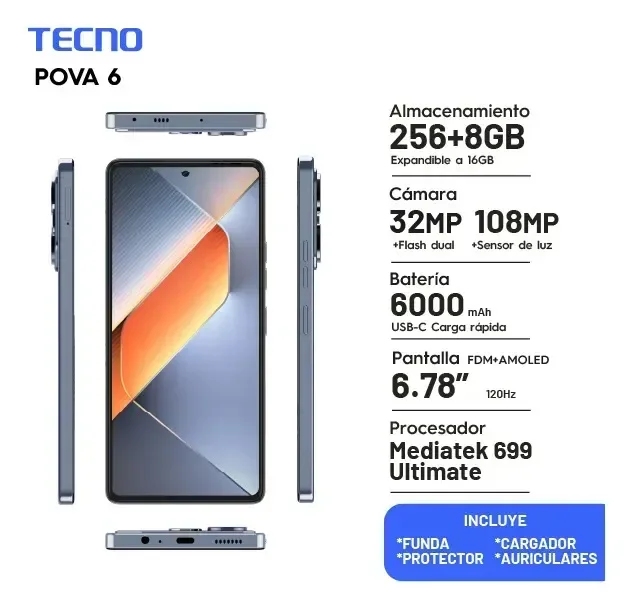 Pantalla Celular Tecno Pova 6 8gb Ram 256gb Rom Interstellar Blue - Stock disponible - Electrónica
