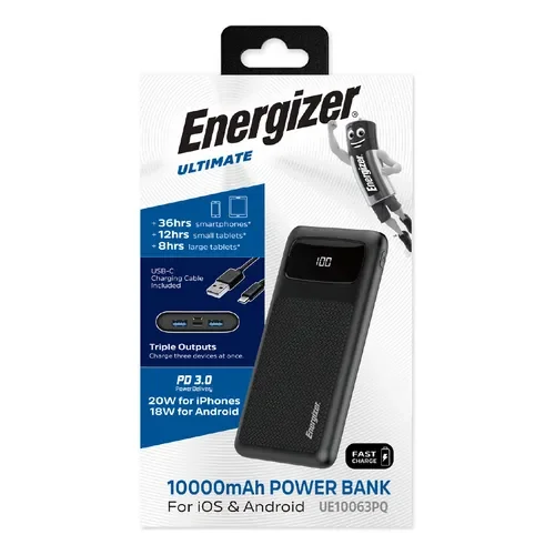 Usb Power Bank Energizer Cargador Portatil Ultimate Powerbank 10000mah Con Visor Lcd Color Negro - Stock disponible - Electrónica