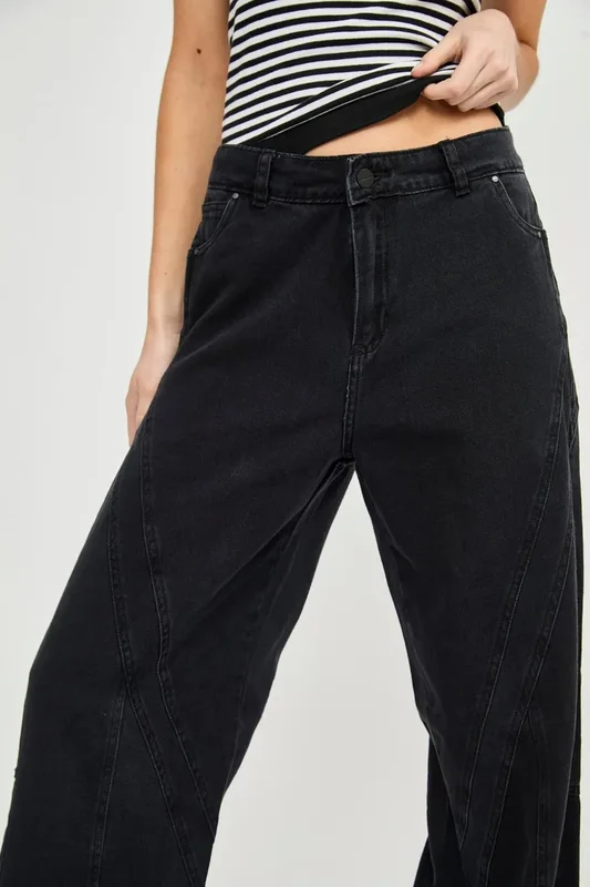Jean Wide Leg Negro Con Recortes De Mujer Litzy Uniongood - Stock disponible - Electrónica