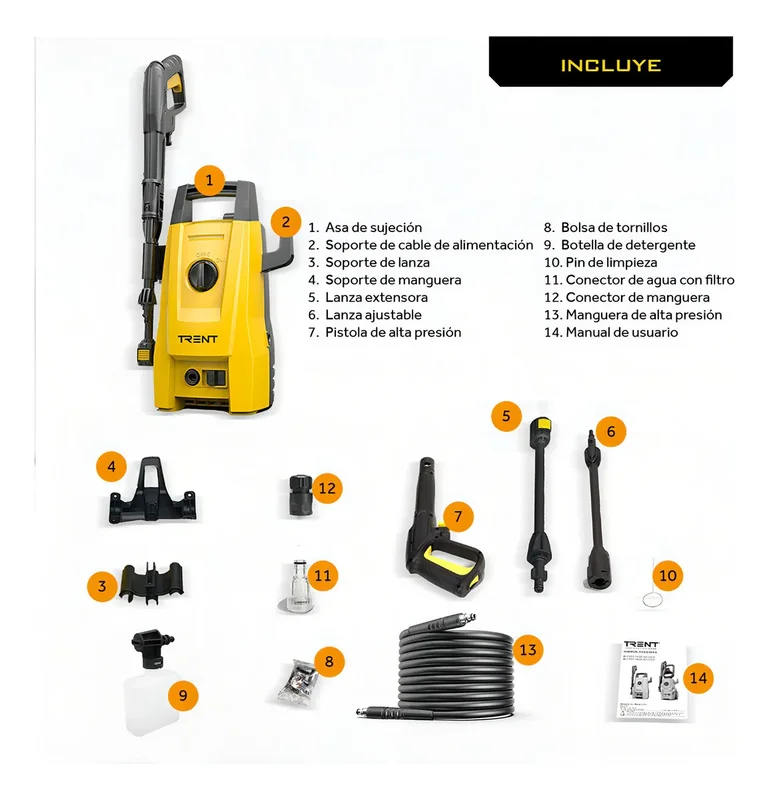 Hidrolavadora Electrica Trent Hlt203 Alta Presion 1600 Psi 110 Bar Con Accesorios - Stock disponible - Construcción