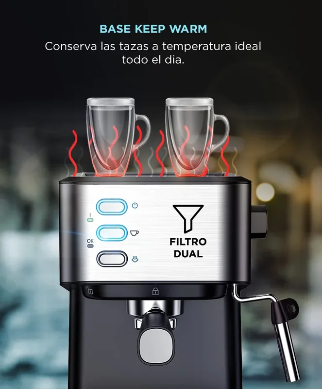 Cafetera Espresso Con Espumador Cuk By Gadnic 20 Bares 1,5l Espumador 1050W Tanque Removible Acero Inoxidable - Stock disponible - Electrodomésticos
