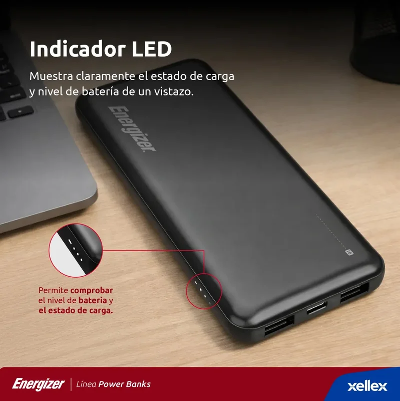 Usb Power Bank Energizer Max Cargador Portatil Powerbank 20000mah Visor Led Negro - Stock disponible - Electrónica