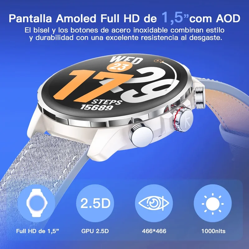 Dias Reloj Smartwatches Inteligente Kieslect Kr 3 Gps Oro - Caqui - Mesh - Azul Claro - Plateado - Stock disponible