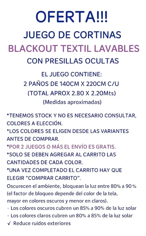 Cortina Blackout Textil 2 Paños 1,40 X 2,20 Presilla Oculta - Stock disponible - Electrónica