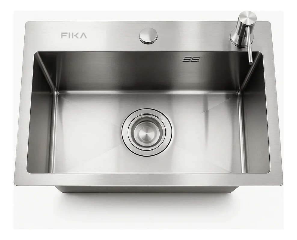 Bacha De Cocina Moderna Lavadero Pileta Simple Rectangular Fika Con Dispenser 52x32x16cm Plateada - Stock disponible - Casa y Jardín