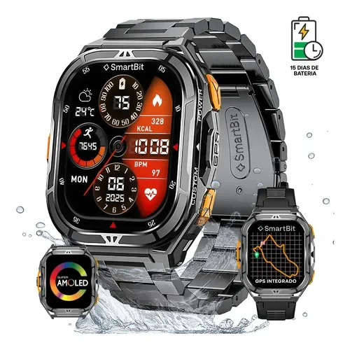 Reloj Inteligente Hombre Gps Integrado Satelital Smartbit Armor Smartwatch Sumergible 50 Metros +170 Deportes Llamadas Mensajes Acero Inoxidable Super Amoled 15 Dias De Bateria Malla Extra - Stock disponible