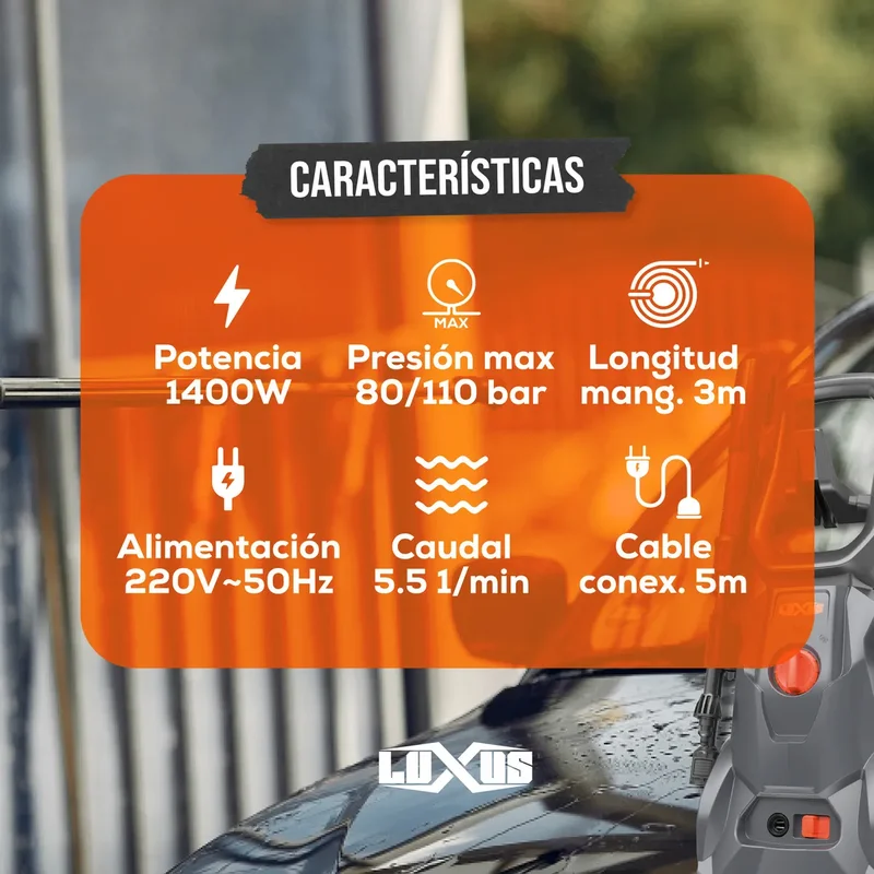 Hidrolavadora Luxus 1400w Mg309 Alta Presion Autostop Color Negro Frecuencia 50 - Stock disponible - Artículos de Limpieza