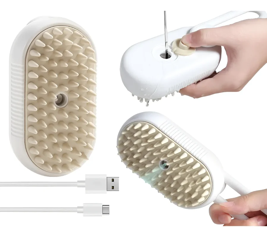 Cepillo a Vapor Recargable Talarpet para Perros y Gatos Blanco 3 en 1 Quita Pelo Masaje Limpieza - Mascotas