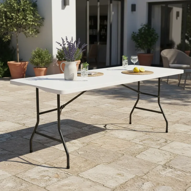 Mesa Exterior Plegable 180 Cm Polipropileno Hierro - Alpina Color Blanco - Stock disponible - Casa y Jardín