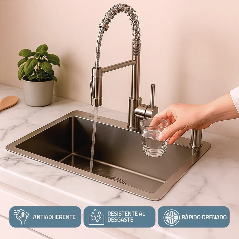 Bacha De Cocina Moderna Lavadero Pileta Simple Rectangular Fika Con Dispenser 52x32x16cm Plateada - Stock disponible