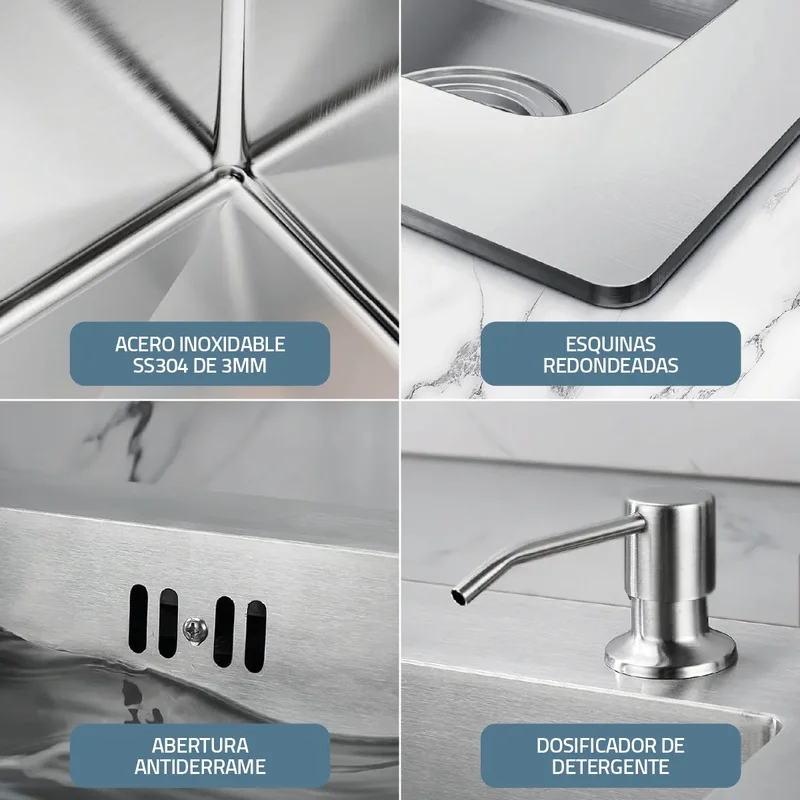 Bacha De Cocina Moderna Lavadero Pileta Simple Rectangular Fika Con Dispenser 52x32x16cm Plateada - Stock disponible - Casa y Jardín