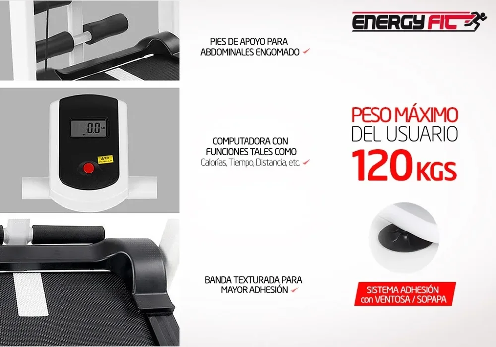 Cinta Caminadora Correr Magnetica 120 Kgs Energy Fit + Rueda - Color Blanco - Stock disponible - Productos para Mascotas