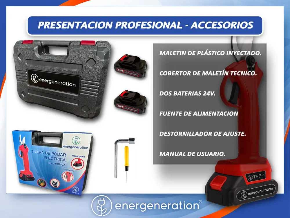 Tijera De Poda Eléctrica Bateria Energeneration Tpe-1 Ø30mm Color Rojo - Stock disponible - Electrónica
