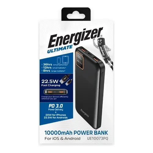 Power Bank Energizer Ultimate Cargador Portatil Powerbank 10000mah Carga Rapida 22.5W Color Negro - Stock disponible - Electrónica