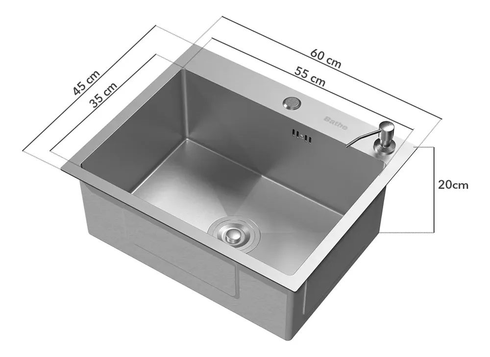 Bacha De Cocina Pileta 60cms Premium Acero Inoxidable 304 Semimate + Escurridor y dispenser - Stock disponible - Casa y Jardín