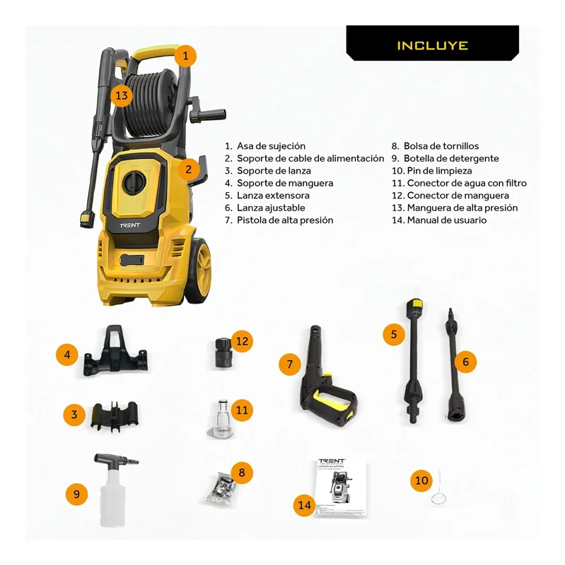 Agua Hidrolavadora Electrica Trent 2000w Alta Presion 2175 Psi Amarillo y Negro HLT407-2000-AC220V - Stock disponible - Electrónica