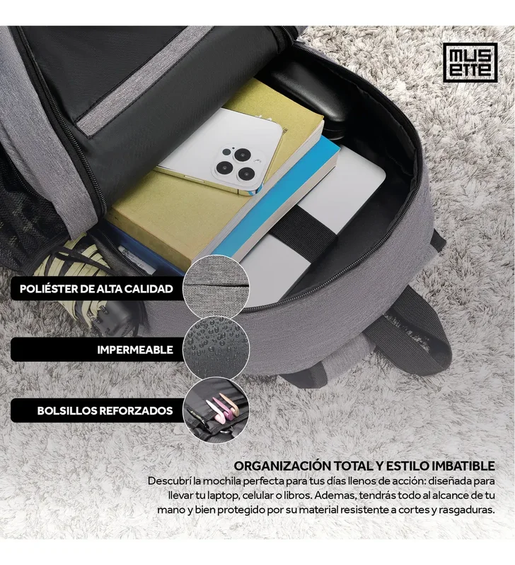 Mochila Porta Notebook 15.6 Urban Oxford Impermeable Viaje Musette Gris 20L - Stock disponible - Equipajes y Bolsos