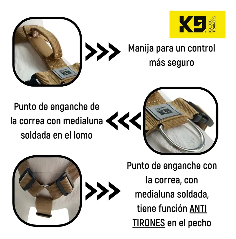 Arnés Pretal H Táctico Reforzado K9 Anti Tirones Ajustable Seguridad Máxima para Perros - Mascotas