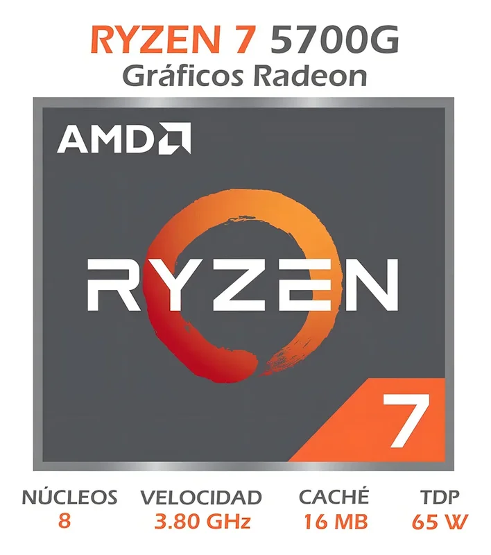 Procesador AMD Ryzen 7 5700G 100-100000263BOX de 8 núcleos y 4.6GHz de frecuencia con gráfica integrada - Stock disponible - Electrónica
