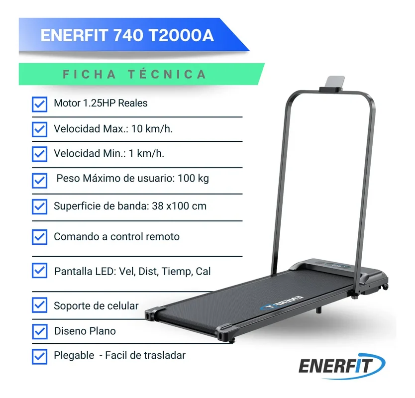 Cinta Caminadora De Caminar Correr Plana Enerfit T2000a Color Negro - Stock disponible - Deportes y Entretenimiento