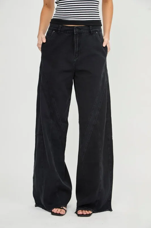 Jean Wide Leg Negro Con Recortes De Mujer Litzy Uniongood - Stock disponible - Electrónica