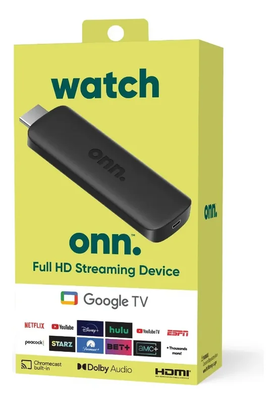 Onn Google TV 2023 Dispositivo Streaming Full HD Chromecast TV Stick 8GB 1.5GB RAM WiFi HDMI Control Remoto por Voz Asistente Google Netflix YouTube Disney+ Prime Video Negro - Stock disponible - Electrónica