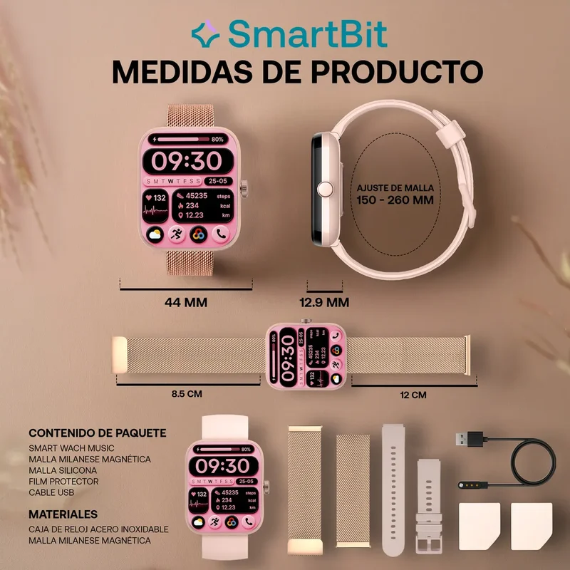 Reloj Inteligente Mujer Sumergible Smartbit Moove Rosa Gps Satelital 5 ATM Pantalla AMOLED 7 dias de bateria Mensajes Llamadas Deportes Natacion Malla Extra - Stock disponible - Electrónica
