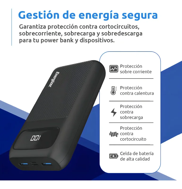 Usb Power Bank Energizer Cargador Portatil Powerbank Ultimate 30000mah Lcd 6 Salidas Color Negro - Stock disponible - Electrónica