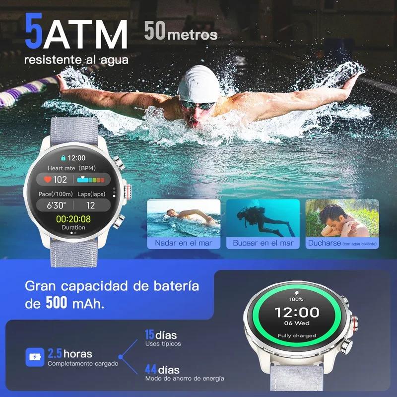 Dias Reloj Smartwatches Inteligente Kieslect Kr 3 Gps Oro - Caqui - Mesh - Azul Claro - Plateado - Stock disponible - Electrónica
