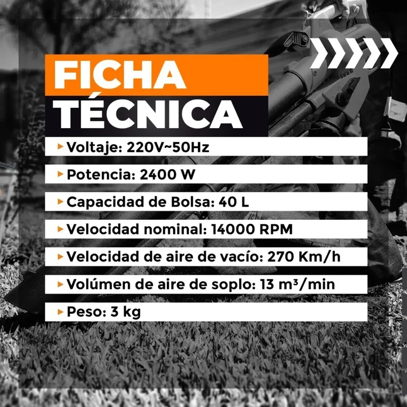 Sopladora Aspiradora Trituradora Lusqtoff Hojas Pasto 2400w SPL2400-8 - Stock disponible - Herramientas