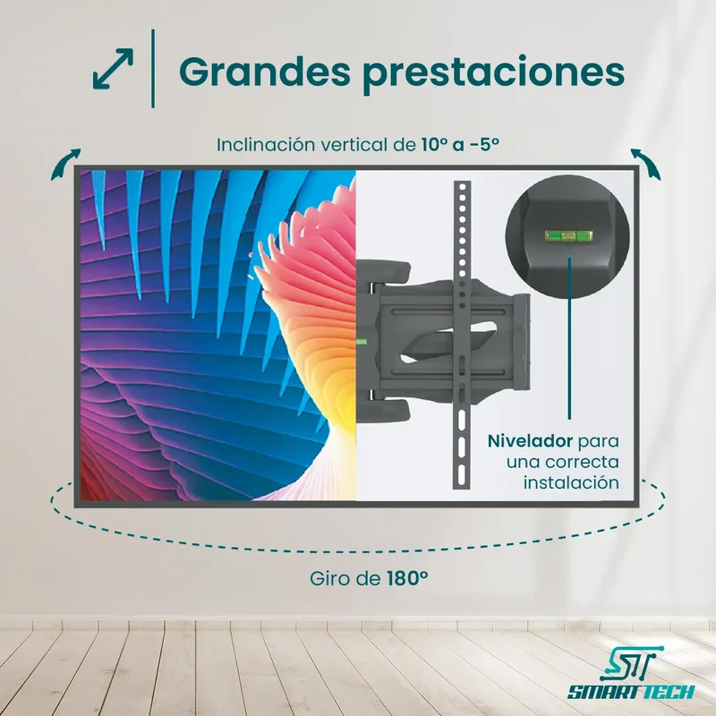Soporte Led Tv Lcd Smart Tech MF700DL Articulado Doble Brazo Reforzado 32 40 42 43 46 47 49 50 52 55 60 65 75 Pulgadas Color Negro - Stock disponible - Electrónica