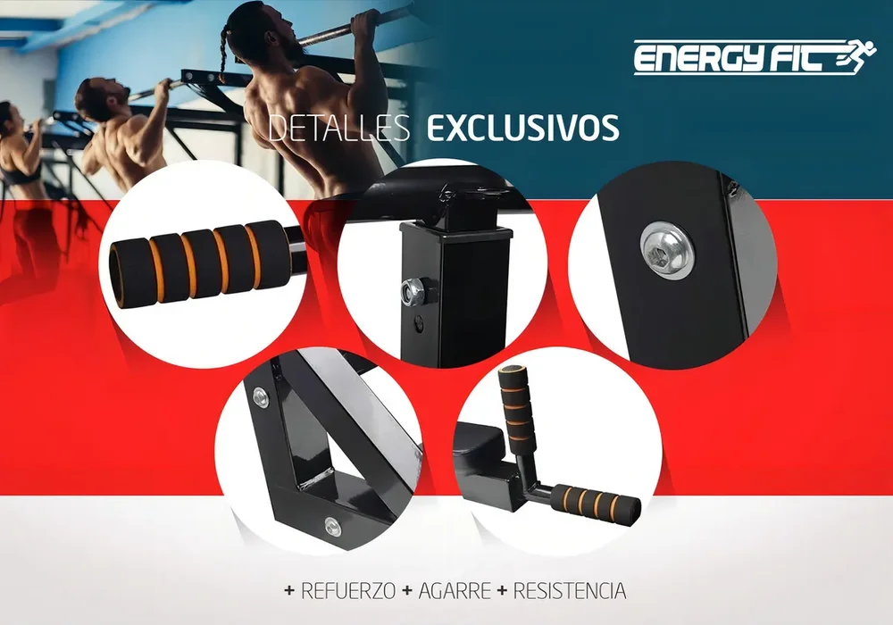 Barra Dominadas Pared Desmontable 300kg Reforzada Energy Fit Acero - Stock disponible - Deportes y Entretenimiento
