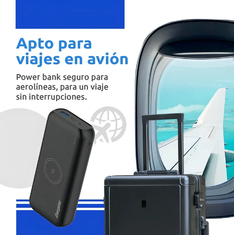 Usb Power Bank Energizer Cargador Inalámbrico Portatil Powerbank 20000mah Led Color Negro - Stock disponible - Electrónica