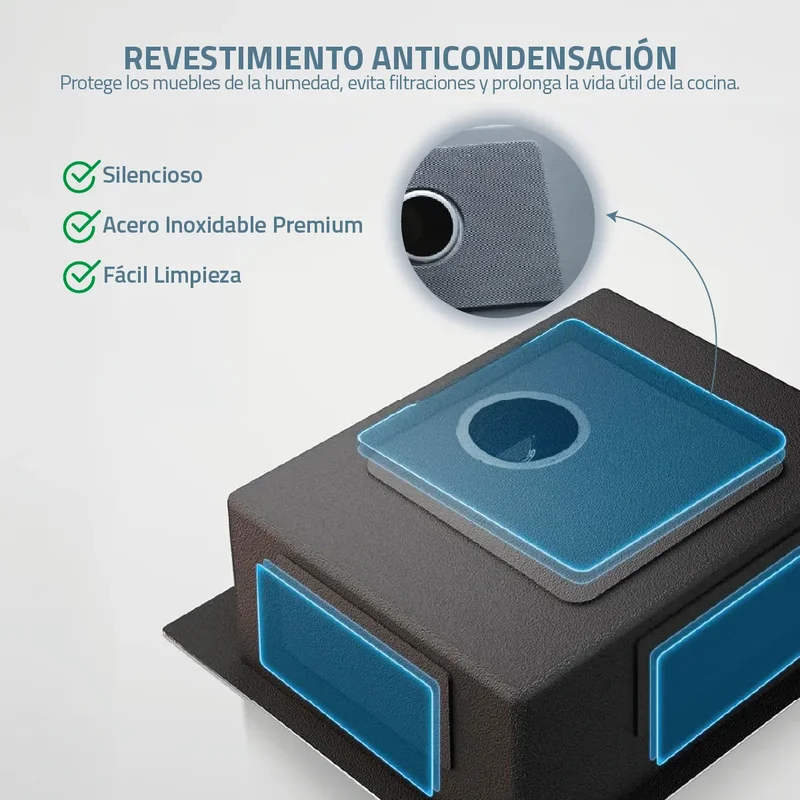 Bacha De Cocina Moderna Lavadero Pileta Simple Rectangular Fika Con Dispenser 52x32x16cm Plateada - Stock disponible - Casa y Jardín