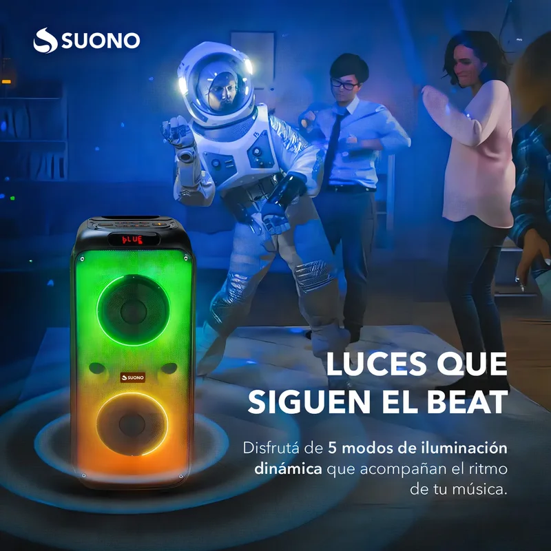 Parlante Suono 2 Woofers 6.5'' Luces Led Tws Rgb Bluetooth con Cable USB-C Color Negro - Stock disponible - Electrónica