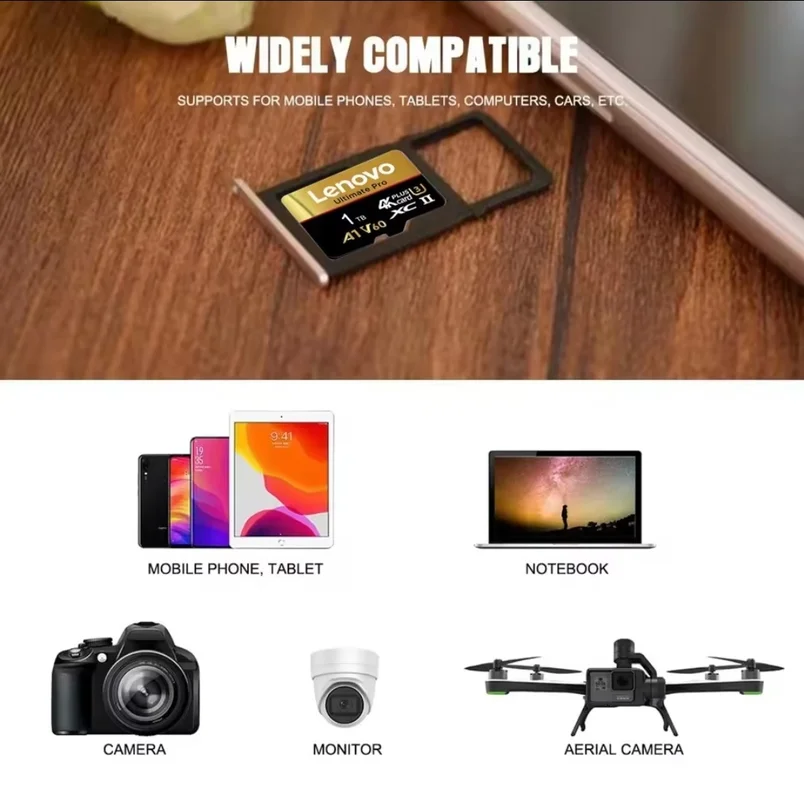 Tarjeta Micro SD TF de Alta Velocidad Lenovo 1 TB, Tarjeta de Memoria Flash TF de 256 GB, 512 GB, 128 GB para Teléfono/Computadora/Cámara, Dropshipping - Electrónica