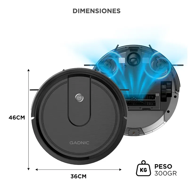 Aspiradora Robot Gadnic 5 Modos Limpieza Trapeo Inteligente Depósito de Agua Polvo Control App Conexion Inalambrica Sensores Anti‐Colisión Anticaída - Stock disponible - Electrodomésticos
