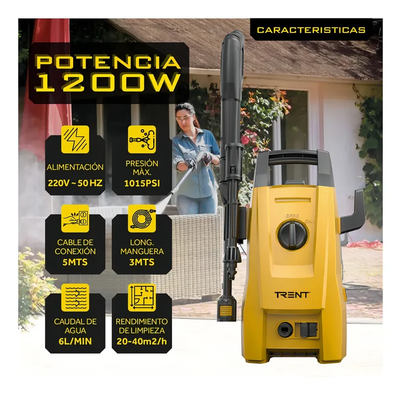 Hidrolavadora Electrica Trent Hlt203 Alta Presion 1600 Psi 110 Bar Con Accesorios - Stock disponible - Artículos de Limpieza