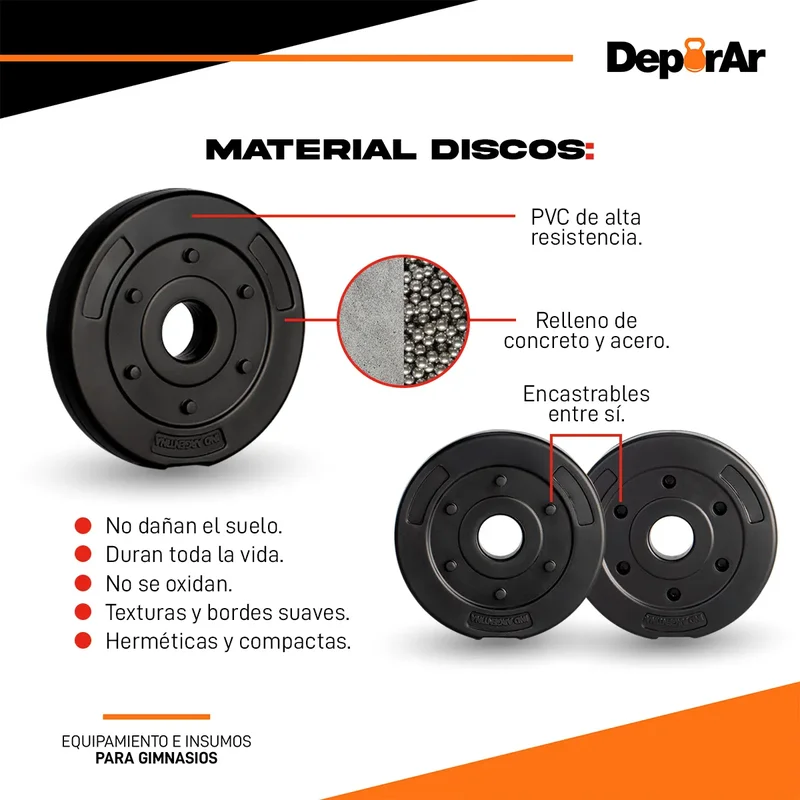 Kit Mancuernas Y Barra Con Tope A Rosca 25 Kg Discos Pvc - Stock disponible - Deportes y Entretenimiento