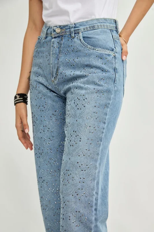Largo Jean Straight Con Brillos De Mujer Baby Flowers Uniongood - Stock disponible - Ropas y Calzados