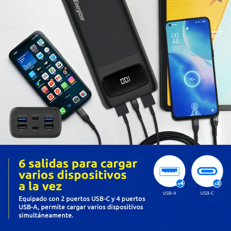 Usb Power Bank Energizer Cargador Portatil Powerbank Ultimate 30000mah Lcd 6 Salidas Color Negro - Stock disponible - Electrónica
