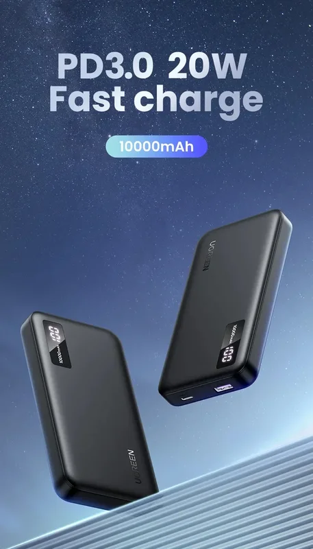 Power Bank Cargador Portatil UGREEN 10000mAh Bateria 20w Externa Alta Capacidad con USB Carga Rapida y USB C para Celular Color Negro dual para Viajes Carga Multiple Segura Display LED - PB311 25742 - Stock disponible - Electrónica