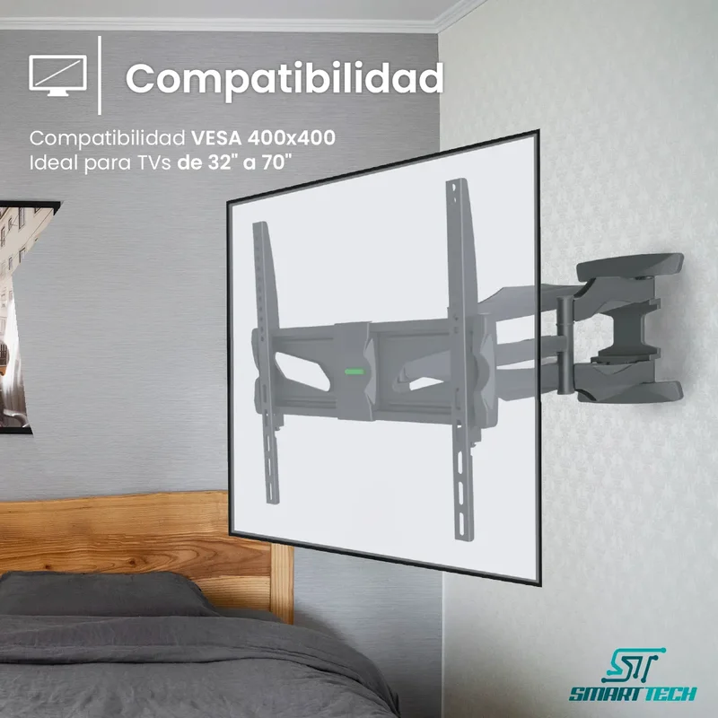 Soporte Led Tv Lcd Smart Tech MF700DL Articulado Doble Brazo Reforzado 32 40 42 43 46 47 49 50 52 55 60 65 75 Pulgadas Color Negro - Stock disponible - Electrónica