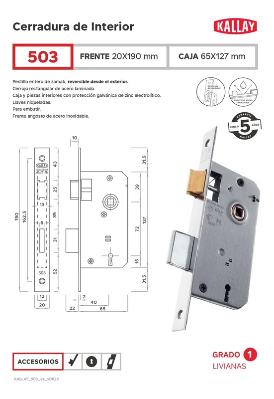 Cerradura Manual Kallay 503 Níquel Frente Recto Puerta Interior - Stock disponible - Casa y Jardín
