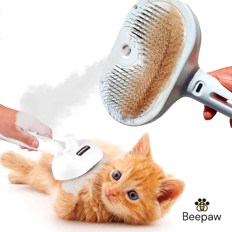 Cepillo Vapor Mascotas Beepaw STROCK-E Cardina Metal Premium Blanco Quita Pelos con Spray - Mascotas