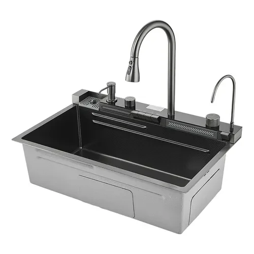 Bacha cocina inteligente multifuncion griferia digital Led Neró Cervina-8450 color negro - Stock disponible