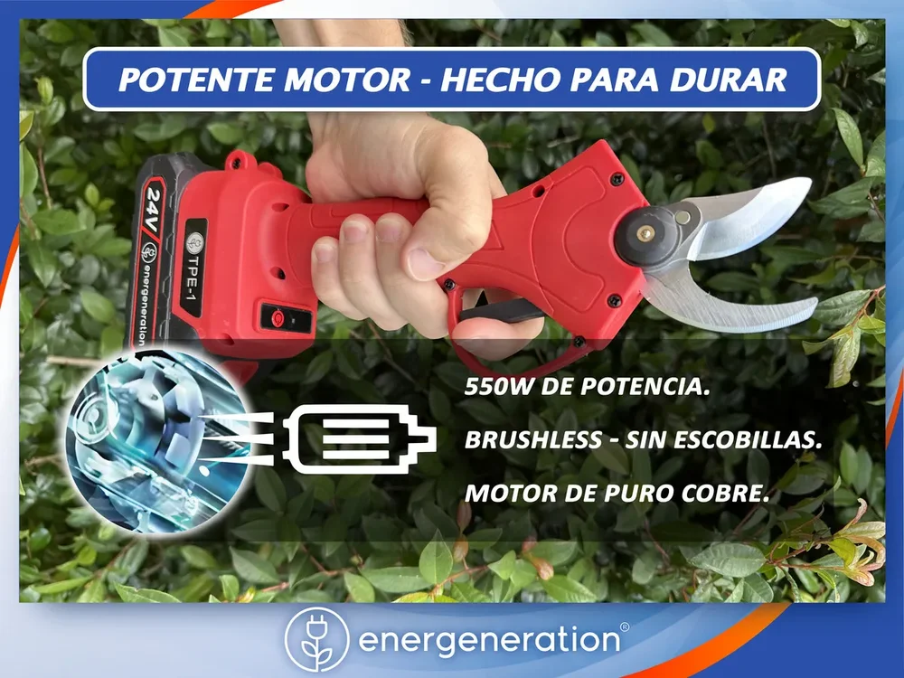 Tijera De Poda Eléctrica Bateria Energeneration Tpe-1 Ø30mm Color Rojo - Stock disponible - Electrónica