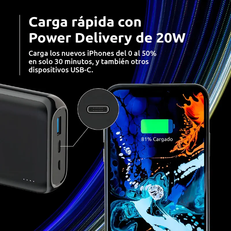 Usb Power Bank Energizer Cargador Inalámbrico Portatil Powerbank 20000mah Led Color Negro - Stock disponible - Electrónica