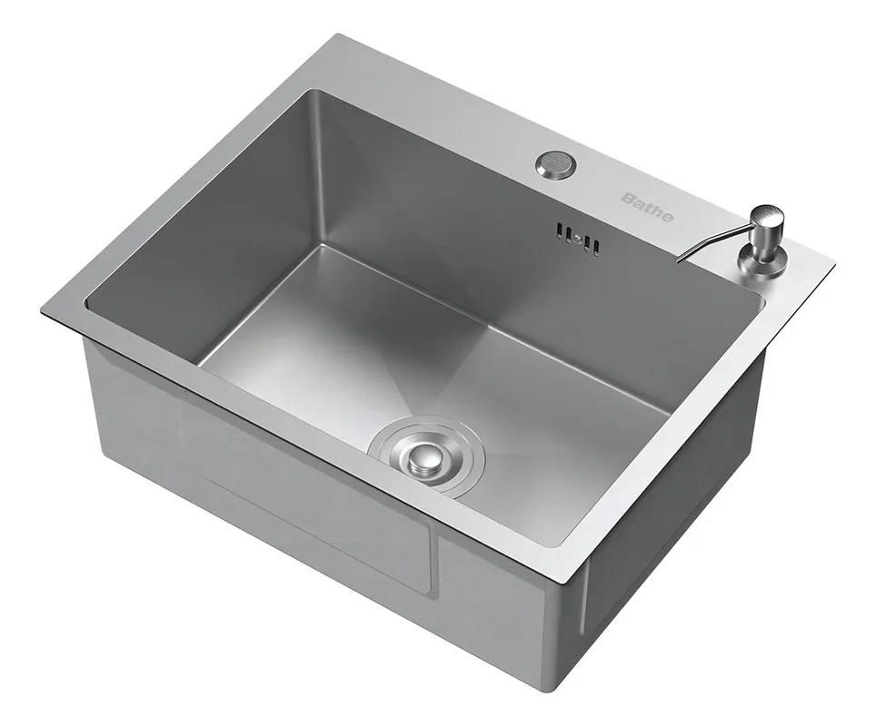 Bacha De Cocina Pileta 60cms Premium Acero Inoxidable 304 Semimate + Escurridor y dispenser - Stock disponible